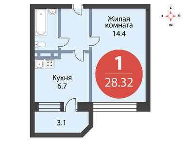 1-комнатная 28.32 кв.м, ЖК «Майданово Парк», 3 600 000 руб.