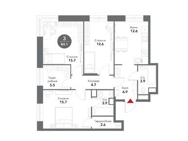 Планировки 3-к. апартаменты в Жилой комплекс Voxhall (Воксхолл)