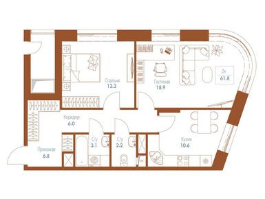 Планировки 2-к. апартаменты в Апарт-комплекс Monodom FAMILY (Монодом Фэмили)