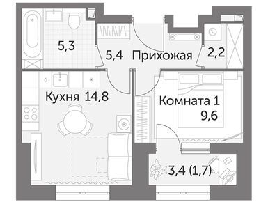 1-комнатная 39.00 кв.м, ЖК «Режиссер», 27 908 400 руб.