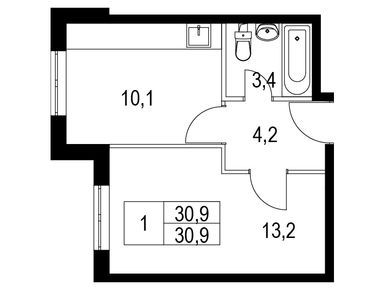 1-комнатная 30.90 кв.м, ЖК «Олимп» (Хотьково), 3 429 900 руб.
