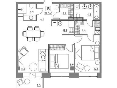 Планировки 3-к. апартаменты в ЖК Residence 15 (Резиденс 15)