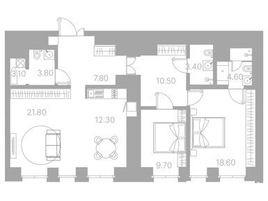 2-комнатные 95.00 кв.м, Клубный дом Duo, 206 496 000 руб.