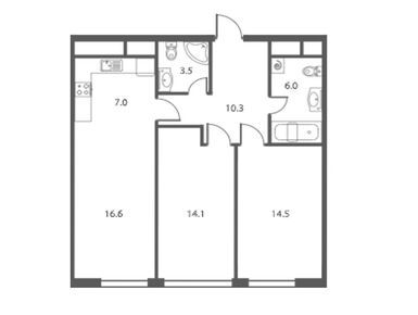 Планировки 3-к. апартаменты в ЖК West Tower (Вест Тауэр)