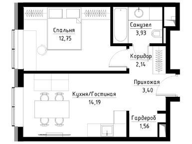 1-комнатная 37.70 кв.м, ЖК «Метрополия», 19 888 446 руб.