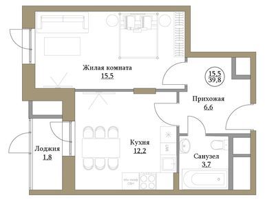 1-комнатная 39.80 кв.м, ЖК «Большая семерка», 15 400 000 руб.