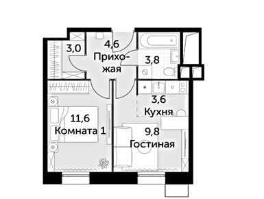 Планировки 2-к. апартаменты в Апарт-комплекс «Движение. Тушино»