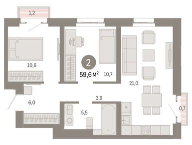 2-комнатная 59.00 кв.м, Квартал «Метроном», 19 790 000 руб.