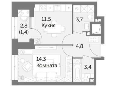 1-комнатная 39.10 кв.м, ЖК «Режиссер», 27 667 160 руб.