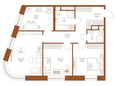 Планировки 3-к. апартаменты в Апарт-комплекс Monodom FAMILY (Монодом Фэмили)