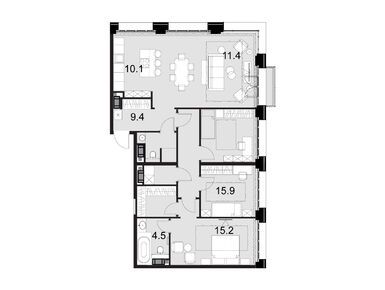 Планировки 4-к. апартаменты в Апарт-комплекс Wellton Gold (Велтон Голд)