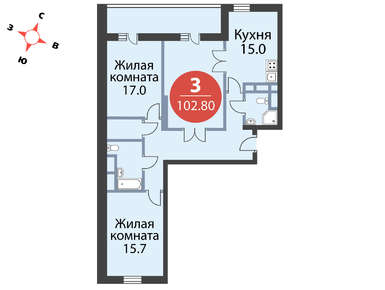 3-комнатная 102.80 кв.м, ЖК «Лобачевский», 29 812 000 руб.