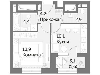 1-комнатная 37.10 кв.м, ЖК «Режиссер», 26 660 060 руб.