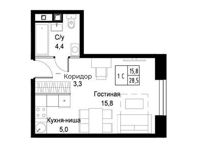 Студия 28.50 кв.м, ЖК AIST RESIDENCE (Аист Резиденс), 9 091 500 руб.