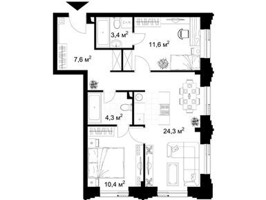 Планировки 2-к. апартаменты в Kazakov Grand Loft (Казаков Гранд Лофт)