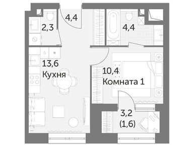 1-комнатная 36.70 кв.м, ЖК «Режиссер», 28 134 220 руб.