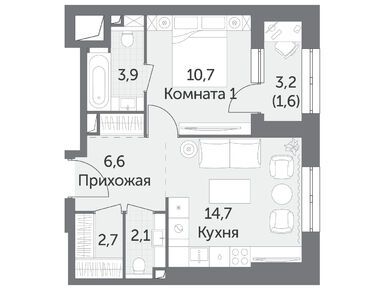 1-комнатная 42.30 кв.м, ЖК «Режиссер», 29 703 060 руб.