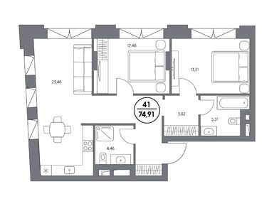 Планировки 2-к. апартаменты в Клубный дом «Космо 4/22»